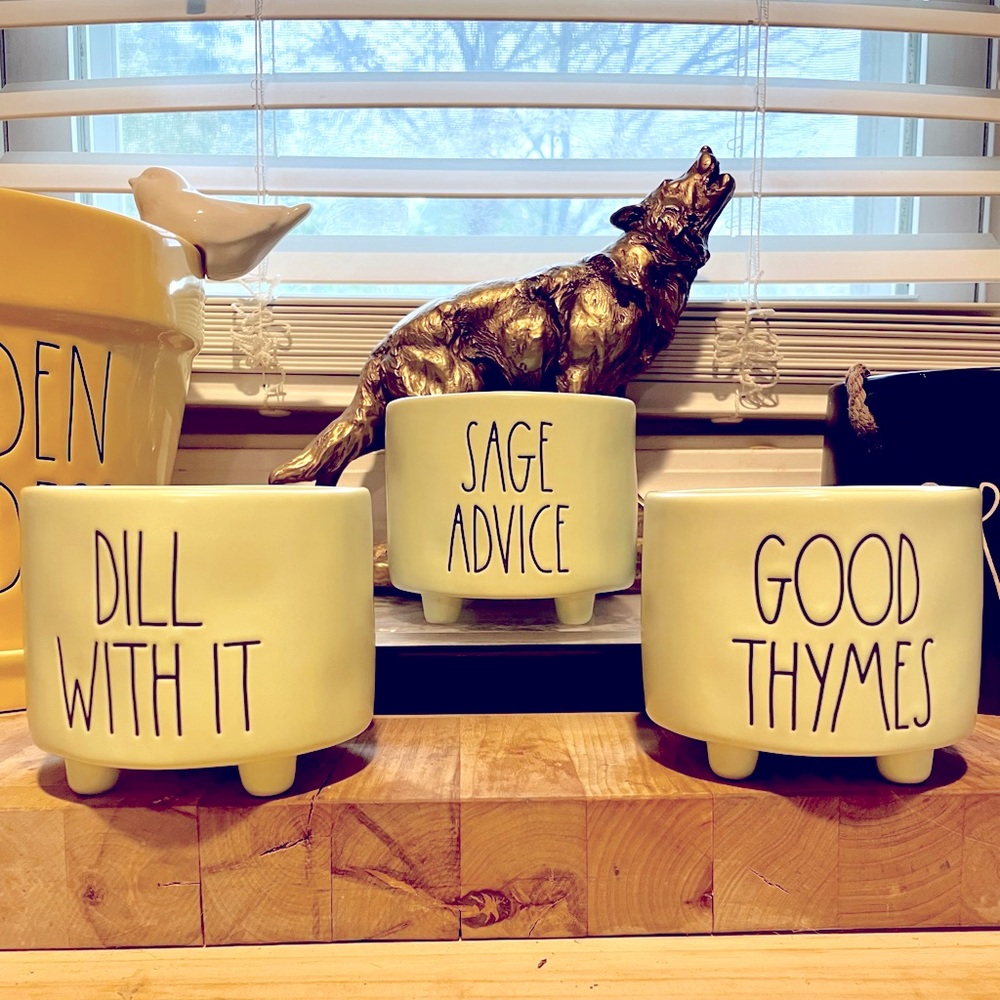 Rae Dunn Herb Planter Flower Pot Set Sage Advice